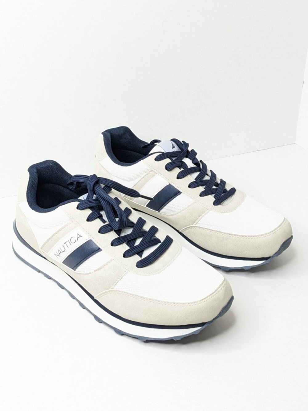 Nautica Outfall 3 Casual Lace-up Sneakers Beige White Navy Men's 10.5